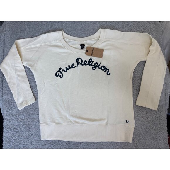 True Religion Womens L Cream Sweatshirt Casual Long Sleeve Soft Cozy Comfy Y2K - Picture 3 of 16